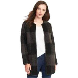 Old Navy Textured - Jacquard Cardi -Coat Black Grey Coatigan Plaid Sweater XS TP